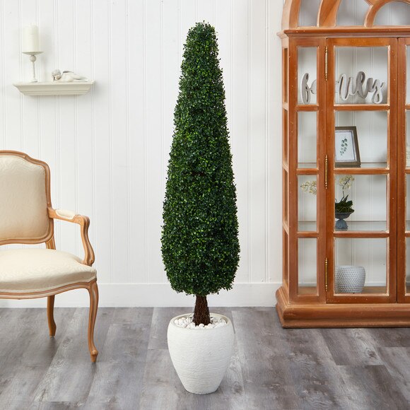 63 Boxwood Topiary Artificial Tree in White Planter UV Resistant Indoor/Outdoor - SKU #T2199 - 2