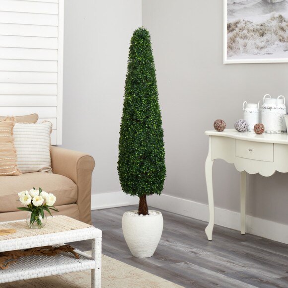 63 Boxwood Topiary Artificial Tree in White Planter UV Resistant Indoor/Outdoor - SKU #T2199 - 3