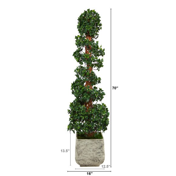70 English Ivy Topiary Spiral Artificial Tree in White Planter UV Resistant Indoor/Outdoor - SKU #T2202 - 1