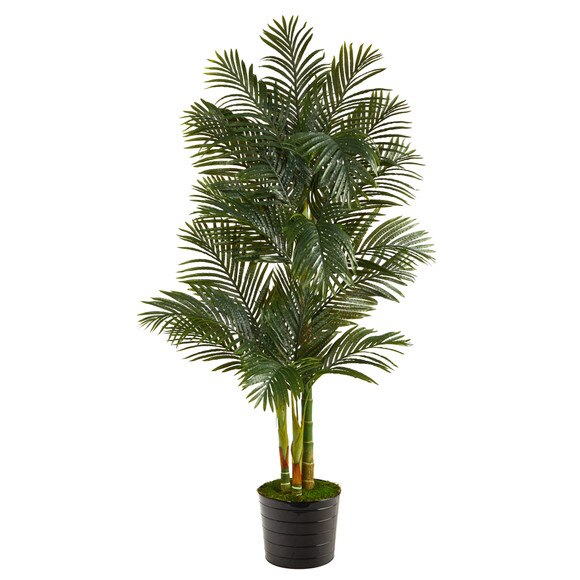 6 Golden Cane Artificial Palm Tree in Black Tin Planter - SKU #T2226