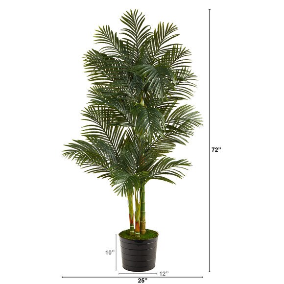 6 Golden Cane Artificial Palm Tree in Black Tin Planter - SKU #T2226 - 1