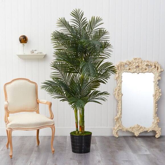 6 Golden Cane Artificial Palm Tree in Black Tin Planter - SKU #T2226 - 2