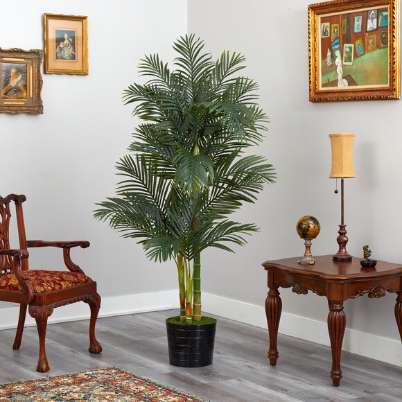 6 Golden Cane Artificial Palm Tree in Black Tin Planter - SKU #T2226 - 3