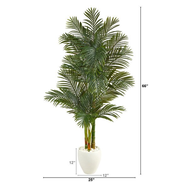 6 Golden Cane Artificial Palm Tree in White Planter - SKU #T2227 - 1