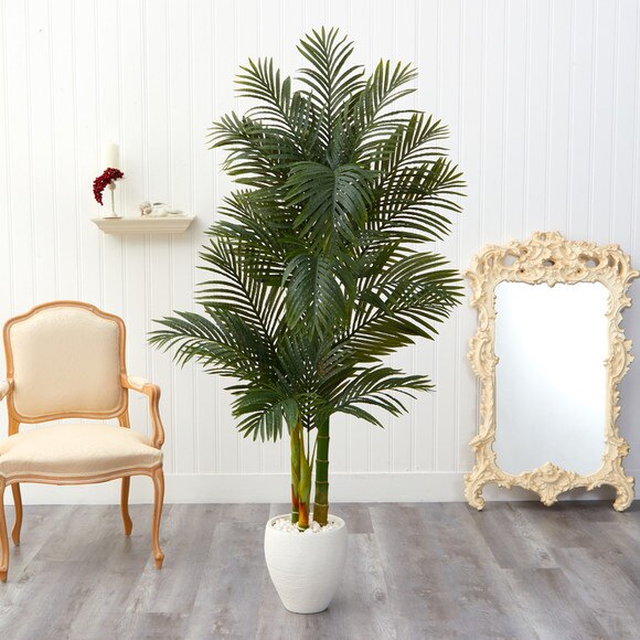 6 Golden Cane Artificial Palm Tree in White Planter - SKU #T2227 - 2