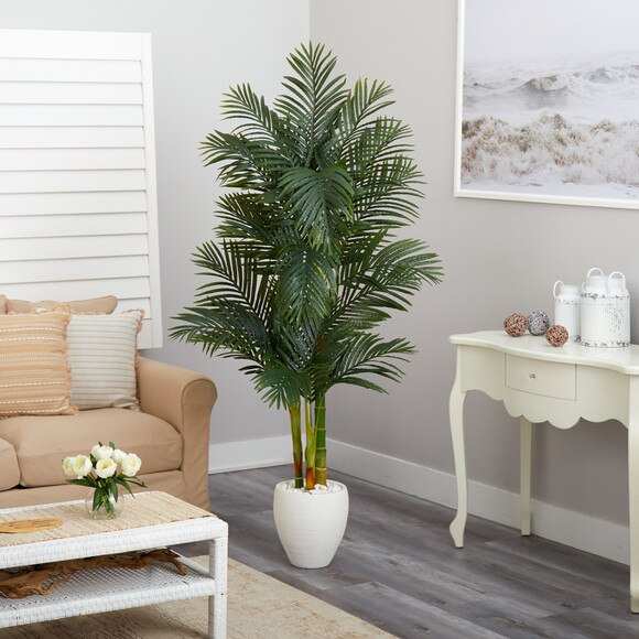 6 Golden Cane Artificial Palm Tree in White Planter - SKU #T2227 - 3