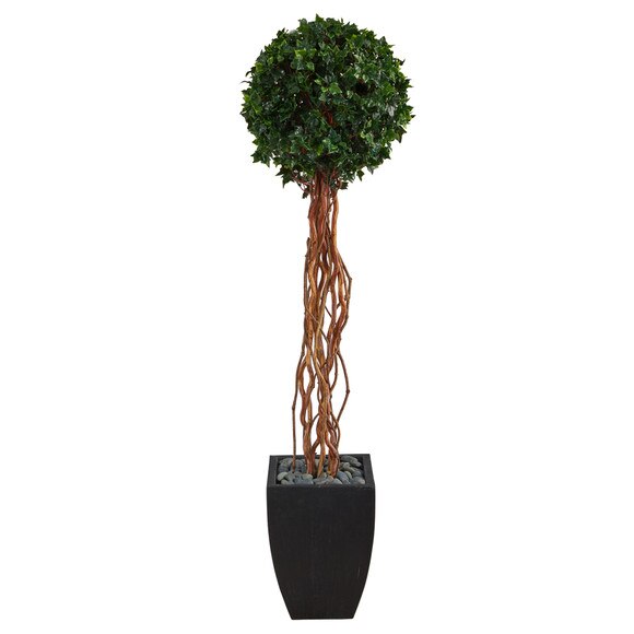 64 English Ivy Single Ball Artificial Topiary Tree in Black Planter UV Resistant Indoor/Outdoor - SKU #T2231