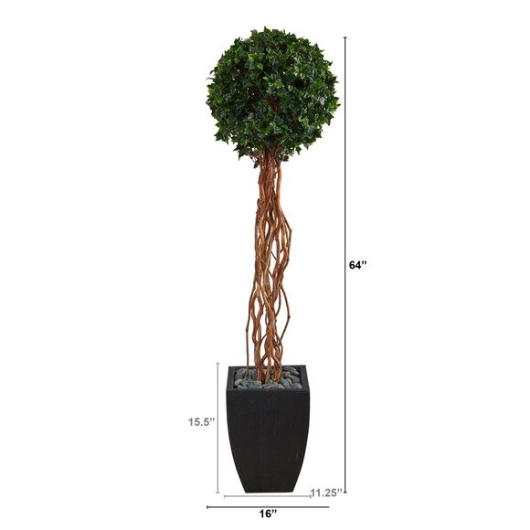 64 English Ivy Single Ball Artificial Topiary Tree in Black Planter UV Resistant Indoor/Outdoor - SKU #T2231 - 1