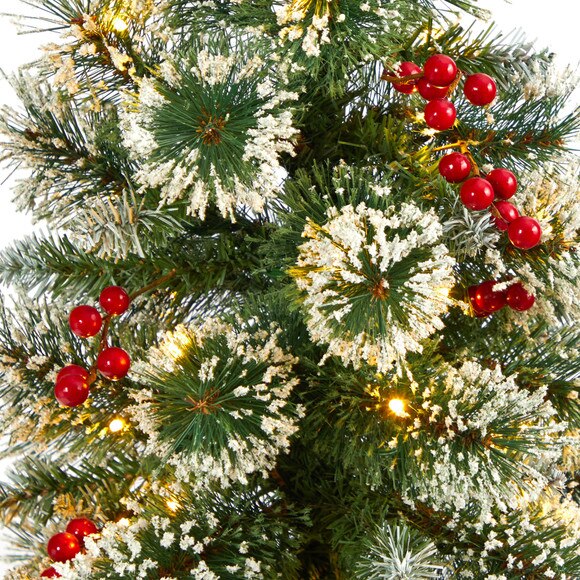 50 Frosted Swiss Pine Artificial Christmas Tree with 100 Clear LED Lights and Berries in White Planter - SKU #T2255 - 3