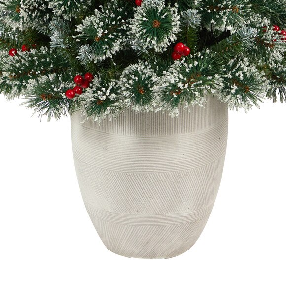 50 Frosted Swiss Pine Artificial Christmas Tree with 100 Clear LED Lights and Berries in White Planter - SKU #T2255 - 5