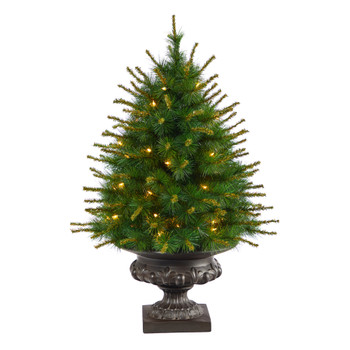 3.5 New England Pine Artificial Christmas Tree with 50 Clear Lights and 117 Bendable Branches in Iron Colored Urn - SKU #T2295