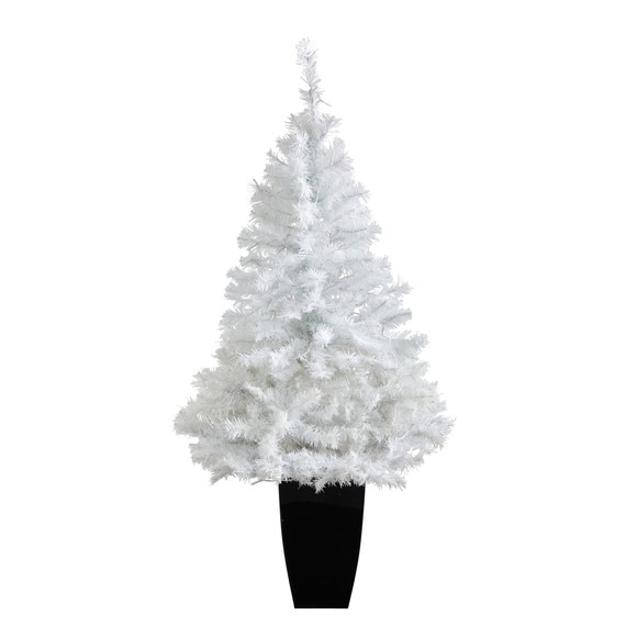 50 White Artificial Christmas Tree with 100 Clear LED Lights in Black Metal Planter - SKU #T2309 - 2