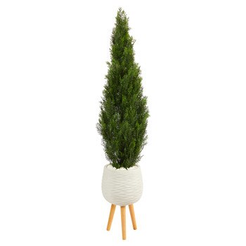 5 Cedar Artificial Tree in White Planter with Stand Indoor/Outdoor - SKU #T2471