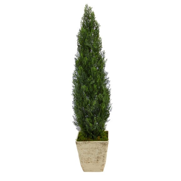 51 Cedar Artificial Tree in Country White Planter Indoor/Outdoor - SKU #T2473