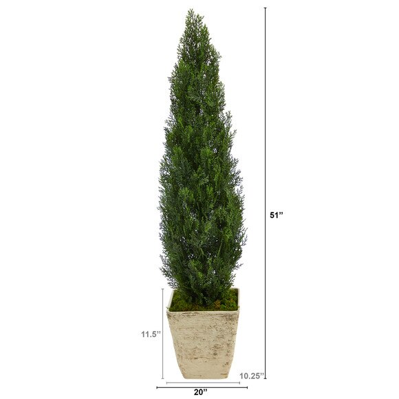 51 Cedar Artificial Tree in Country White Planter Indoor/Outdoor - SKU #T2473 - 1