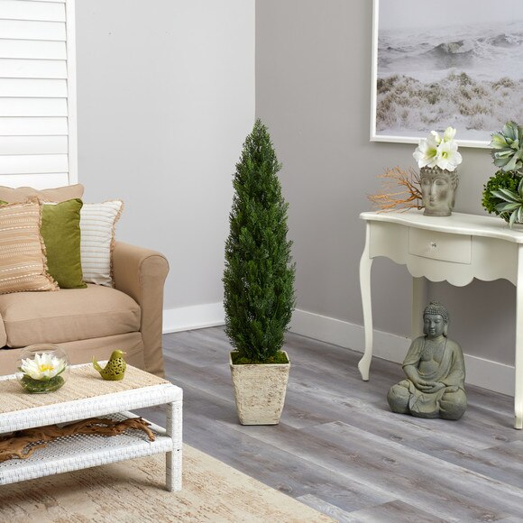 51 Cedar Artificial Tree in Country White Planter Indoor/Outdoor - SKU #T2473 - 3