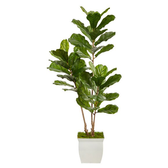 5.5 Fiddle Leaf Artificial Tree in White Metal Planter UV Resistant Indoor/Outdoor - SKU #T2487