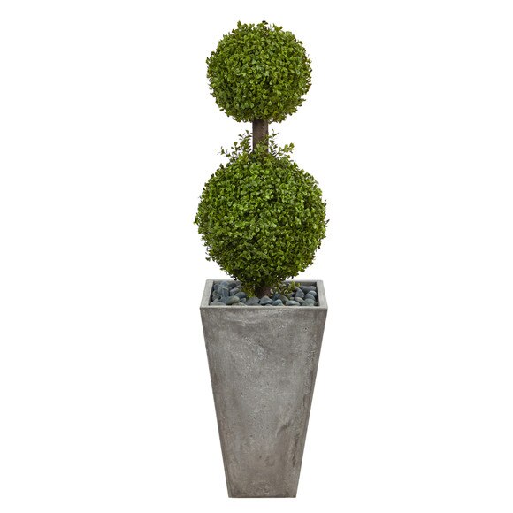 4 Double Boxwood Topiary Artificial Tree in Cement Planter Indoor/Outdoor - SKU #T2492