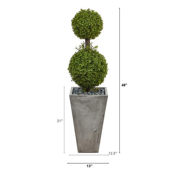 4 Double Boxwood Topiary Artificial Tree in Cement Planter Indoor/Outdoor - SKU #T2492 - 1
