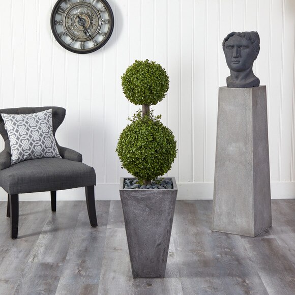 4 Double Boxwood Topiary Artificial Tree in Cement Planter Indoor/Outdoor - SKU #T2492 - 2