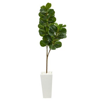 6 Fiddle leaf Fig Artificial Tree in Tall White Planter - SKU #T2499