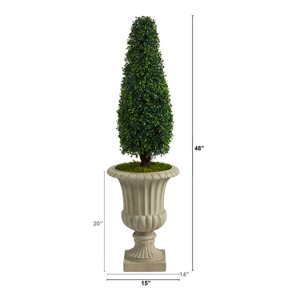 4 Boxwood Tower Artificial Topiary Tree in Sand Finished Urn UV Resistant Indoor/Outdoor - SKU #T2522 - 1
