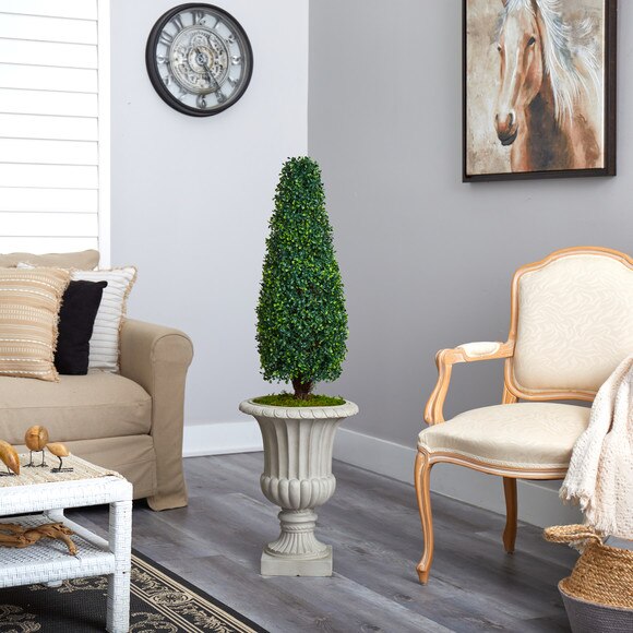 4 Boxwood Tower Artificial Topiary Tree in Sand Finished Urn UV Resistant Indoor/Outdoor - SKU #T2522 - 3