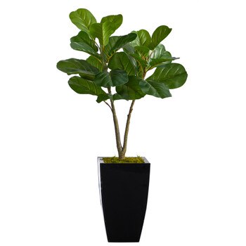 3 Fiddle Leaf Fig Artificial Tree in Black Metal Planter - SKU #T2571