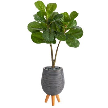 3.5 Fiddle Leaf Fig Artificial Tree in Gray Planter with Stand - SKU #T2574