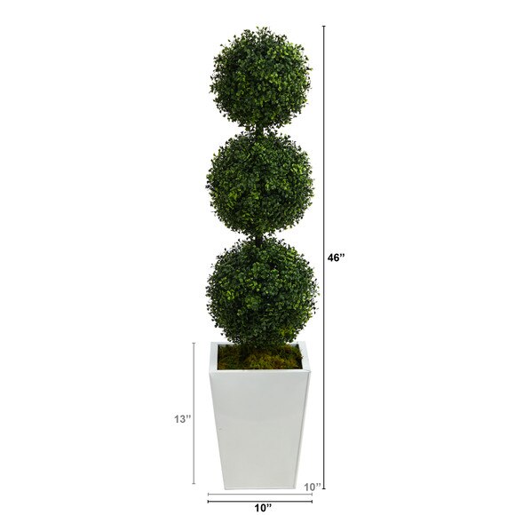 46 Boxwood Triple Ball Topiary Artificial Tree in White Metal Planter Indoor/Outdoor - SKU #T2614 - 1