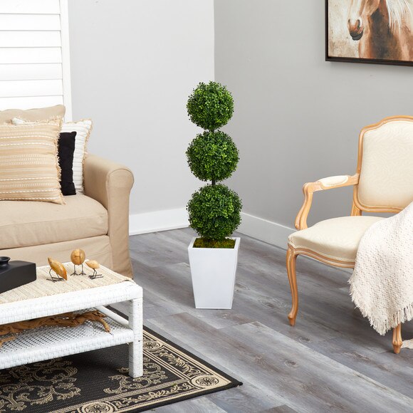 46 Boxwood Triple Ball Topiary Artificial Tree in White Metal Planter Indoor/Outdoor - SKU #T2614 - 3
