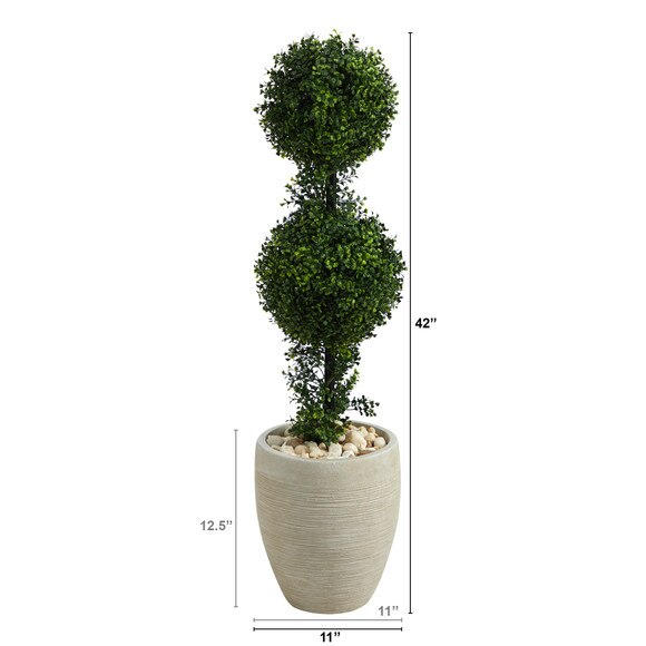 3.5 Boxwood Double Ball Topiary Artificial Tree in Sand Colored Planter Indoor/Outdoor - SKU #T2616 - 1