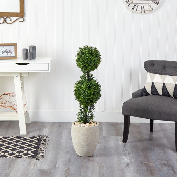3.5 Boxwood Double Ball Topiary Artificial Tree in Sand Colored Planter Indoor/Outdoor - SKU #T2616 - 2