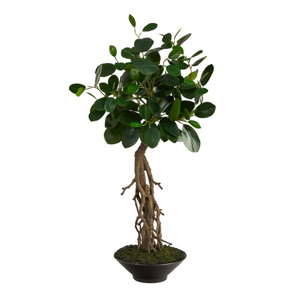 2 Ficus Bonsai Artificial Tree in Decorative Planter - SKU #T2793