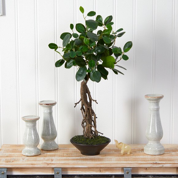 2 Ficus Bonsai Artificial Tree in Decorative Planter - SKU #T2793 - 2