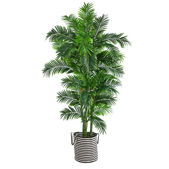 6 Curvy Parlor Artificial Palm Tree in Handmade Black and White Natural Jute and Cotton Planter - SKU #T2896