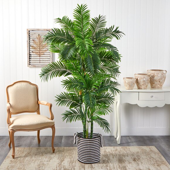 6 Curvy Parlor Artificial Palm Tree in Handmade Black and White Natural Jute and Cotton Planter - SKU #T2896 - 2