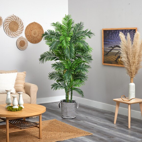 6 Curvy Parlor Artificial Palm Tree in Handmade Black and White Natural Jute and Cotton Planter - SKU #T2896 - 3