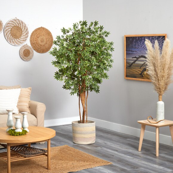 6 Japanese Maple Artificial Tree in Handmade Natural Cotton Multicolored Woven Planter - SKU #T2901 - 3
