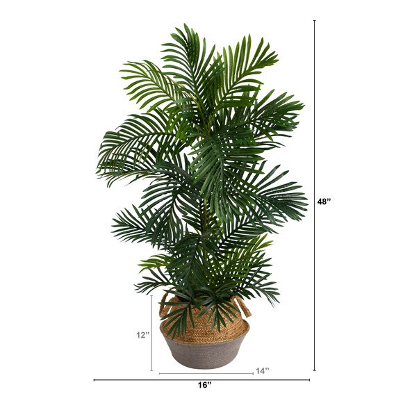 4 Areca Palm Tree in Boho Chic Handmade Cotton Jute Gray Woven Planter UV Resistant - SKU #T2906 - 1