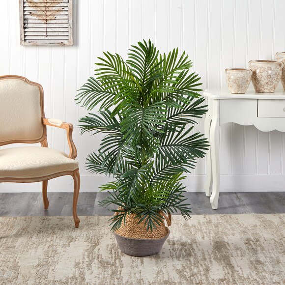 4 Areca Palm Tree in Boho Chic Handmade Cotton Jute Gray Woven Planter UV Resistant - SKU #T2906 - 2