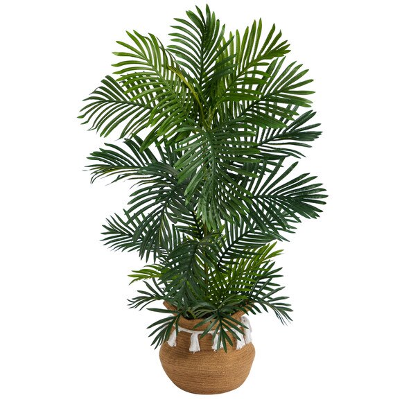 4 Areca Palm Tree in Boho Chic Handmade Natural Cotton Woven Planter with Tassels UV Resistant - SKU #T2907
