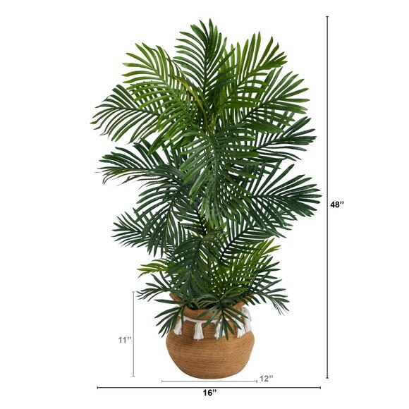 4 Areca Palm Tree in Boho Chic Handmade Natural Cotton Woven Planter with Tassels UV Resistant - SKU #T2907 - 1