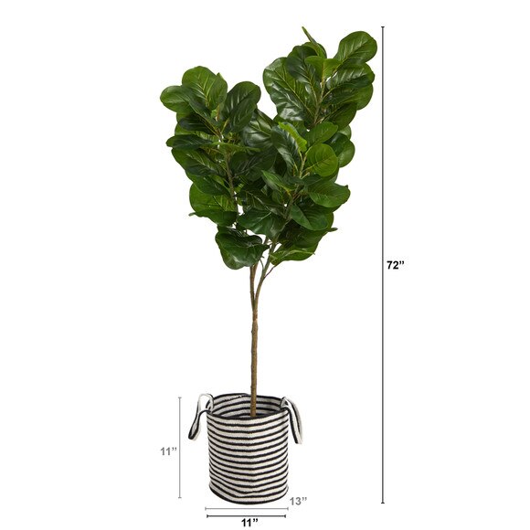 6 Fiddle Leaf Fig Artificial Tree in Handmade Black and White Natural Jute and Cotton Planter - SKU #T2916 - 1
