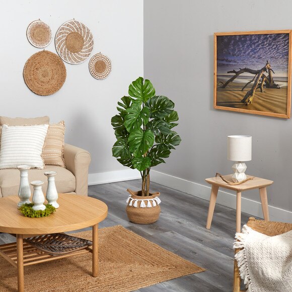 4 Monstera Tree in Boho Chic Handmade Natural Cotton Woven Planter with Tassels UV Resistant - SKU #T2921 - 3