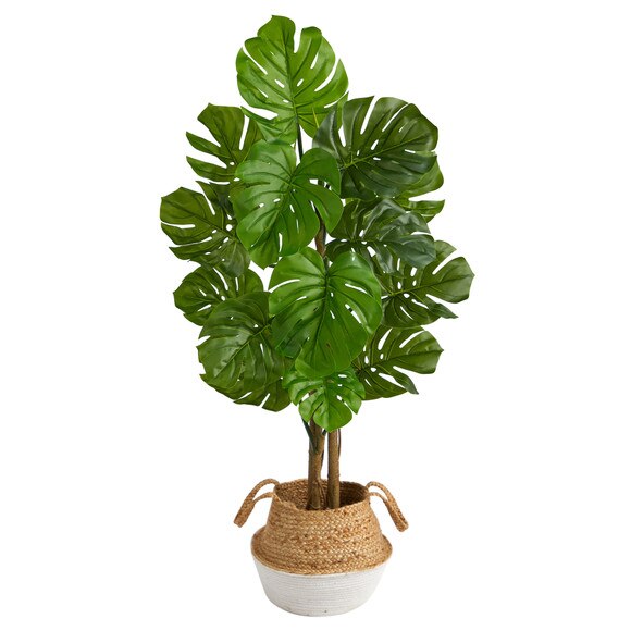 4 Monstera Tree in Boho Chic Handmade Cotton Jute White Woven Planter UV Resistant - SKU #T2923 - 1