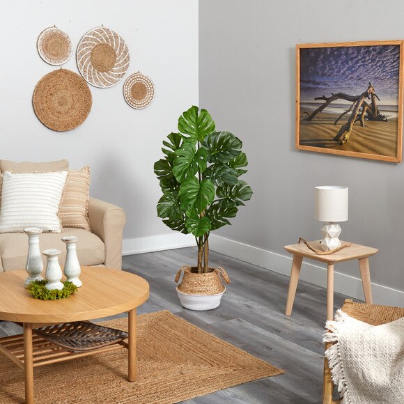 4 Monstera Tree in Boho Chic Handmade Cotton Jute White Woven Planter UV Resistant - SKU #T2923 - 3