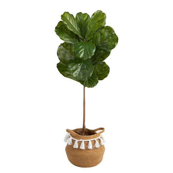 4 Fiddle Leaf Tree in Boho Chic Handmade Natural Cotton Woven Planter with Tassels UV Resistant - SKU #T2924 - 1