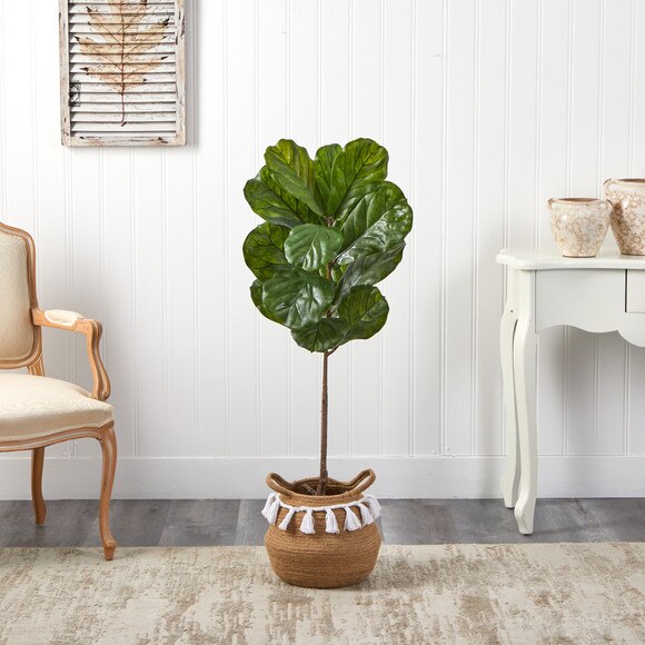 4 Fiddle Leaf Tree in Boho Chic Handmade Natural Cotton Woven Planter with Tassels UV Resistant - SKU #T2924 - 2
