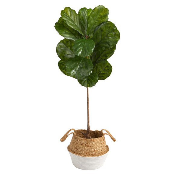4 Fiddle Leaf Tree in Boho Chic Handmade Cotton Jute White Woven Planter UV Resistant - SKU #T2926 - 1